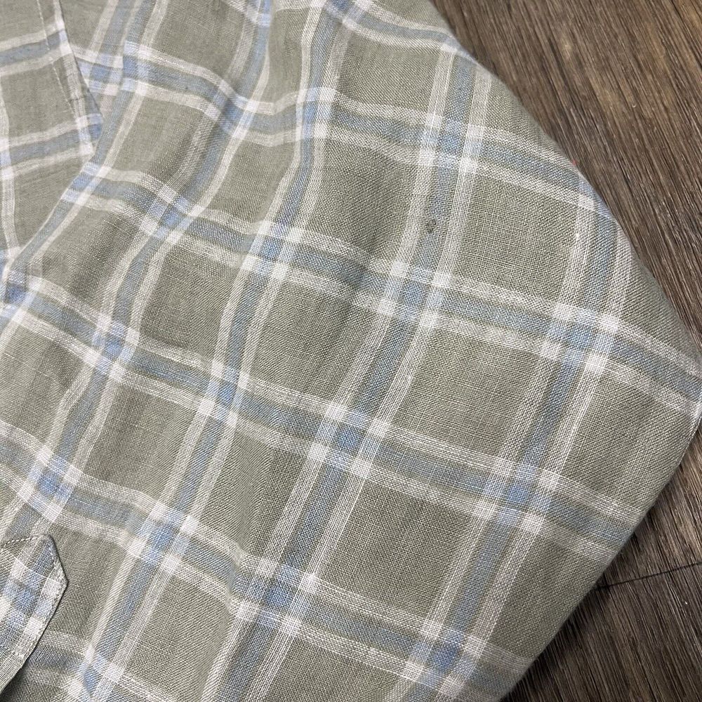 Peter Millar 100% Linen Plaid Button Down Shirt Men's XXL Green Blue Long Sleeve - Picture 5 of 11